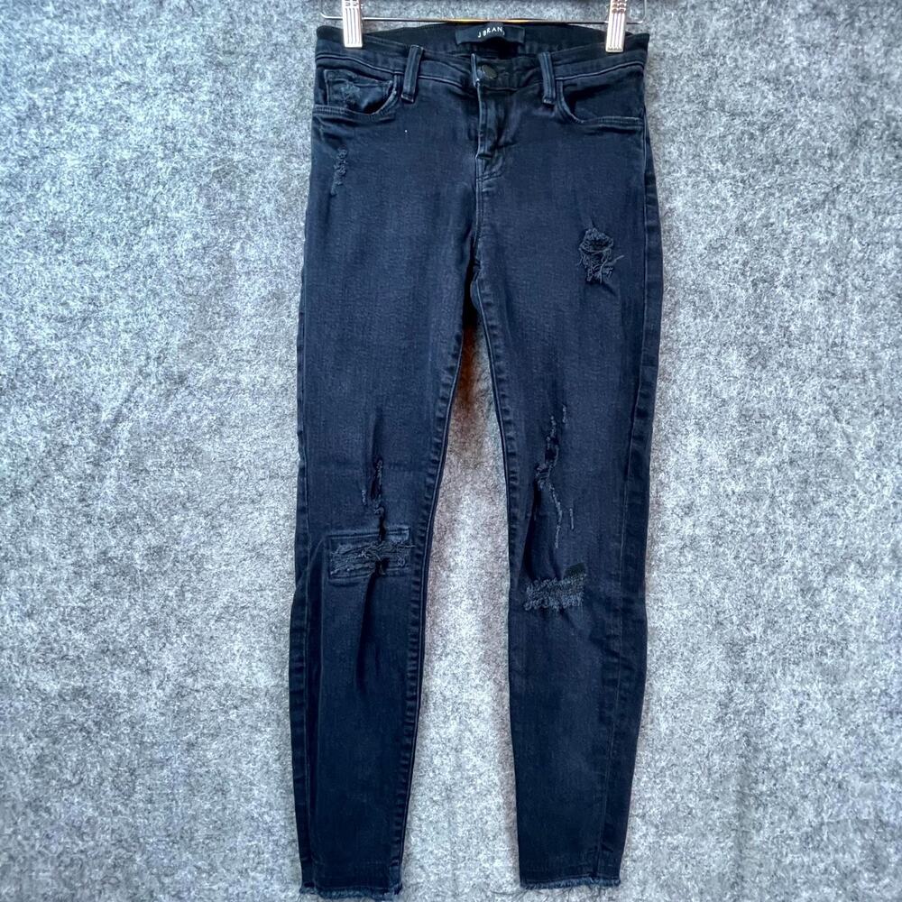J‎ Brand Jeans Womens 24 Black Denim Capri Distressed Exposure Ripped Skinny
